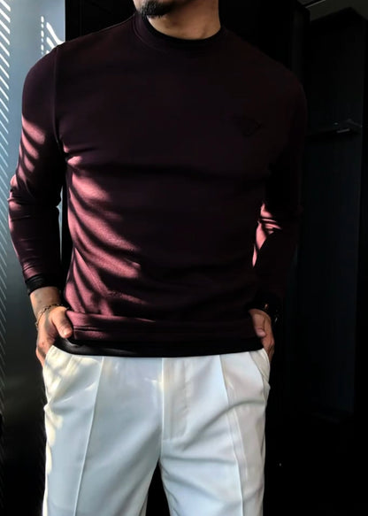 Men’s Versatile Color-Block Crewneck Top with Air-Layer Fabric & Chest Triangle Detail