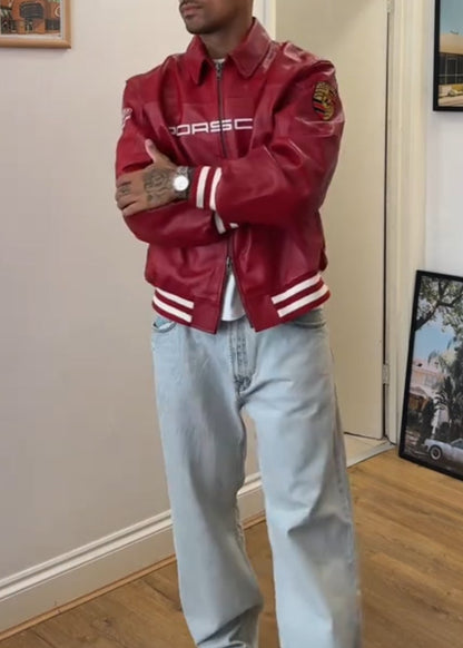 Vintage Red Biker-Style Leather Jacket