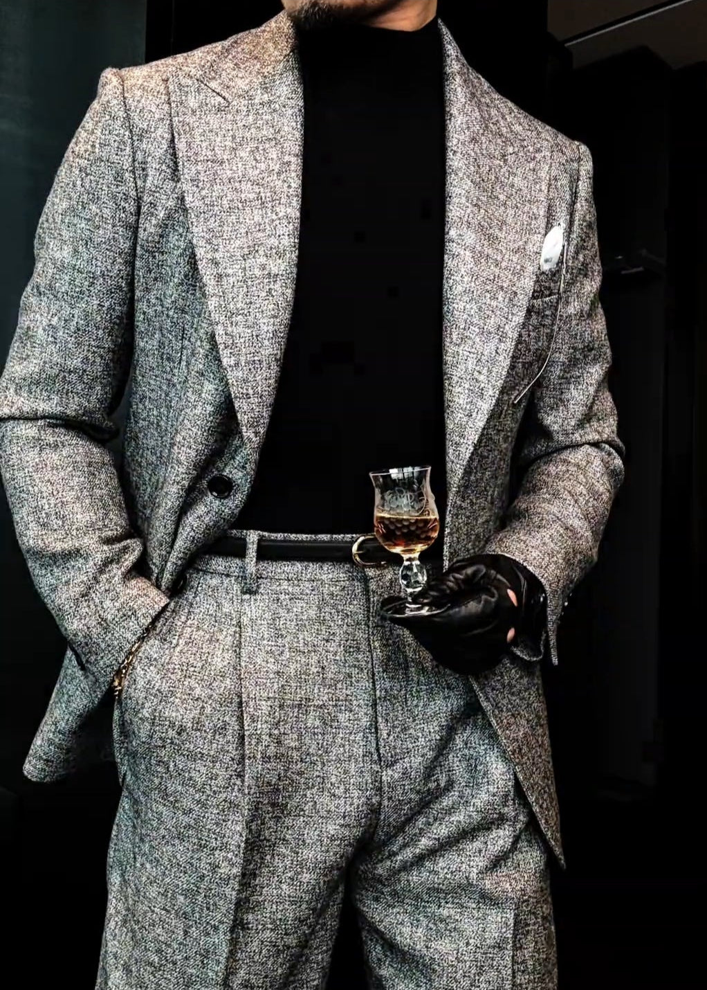 Men’s Autumn Deep Heather Gray Wide-Stitch Suit Set