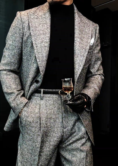 Men’s Autumn Deep Heather Gray Wide-Stitch Suit Set