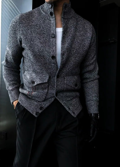 Men’s Wool-Cotton Blend Turtleneck Knitted Cardigan