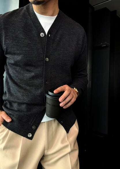 Men's Wool Knit Cardigan with Metal Buttons