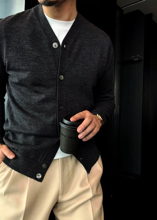Men's Wool Knit Cardigan with Metal Buttons