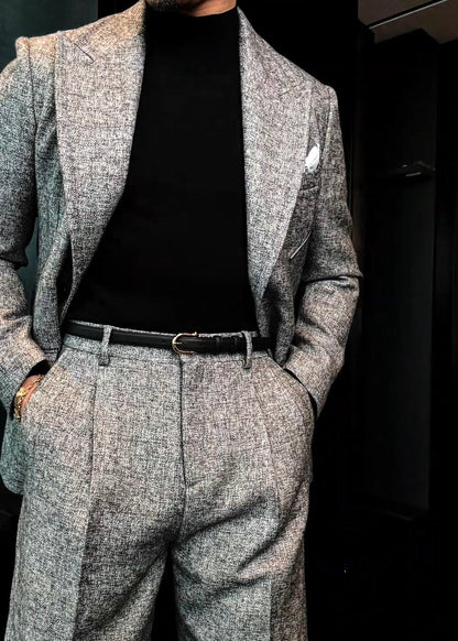 Men’s Autumn Deep Heather Gray Wide-Stitch Suit Set