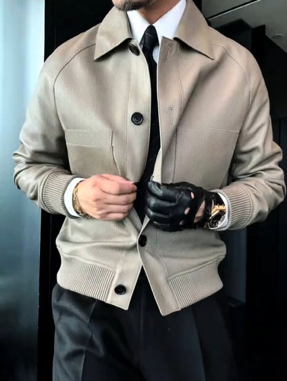 Men's Sheepskin Lychee-Grain Lapel Leather Jacket
