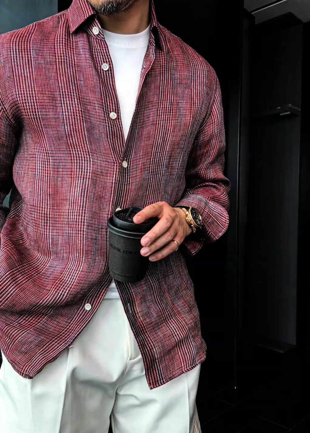 Men’s Slightly Relaxed-Fit Linen Plaid Shirt