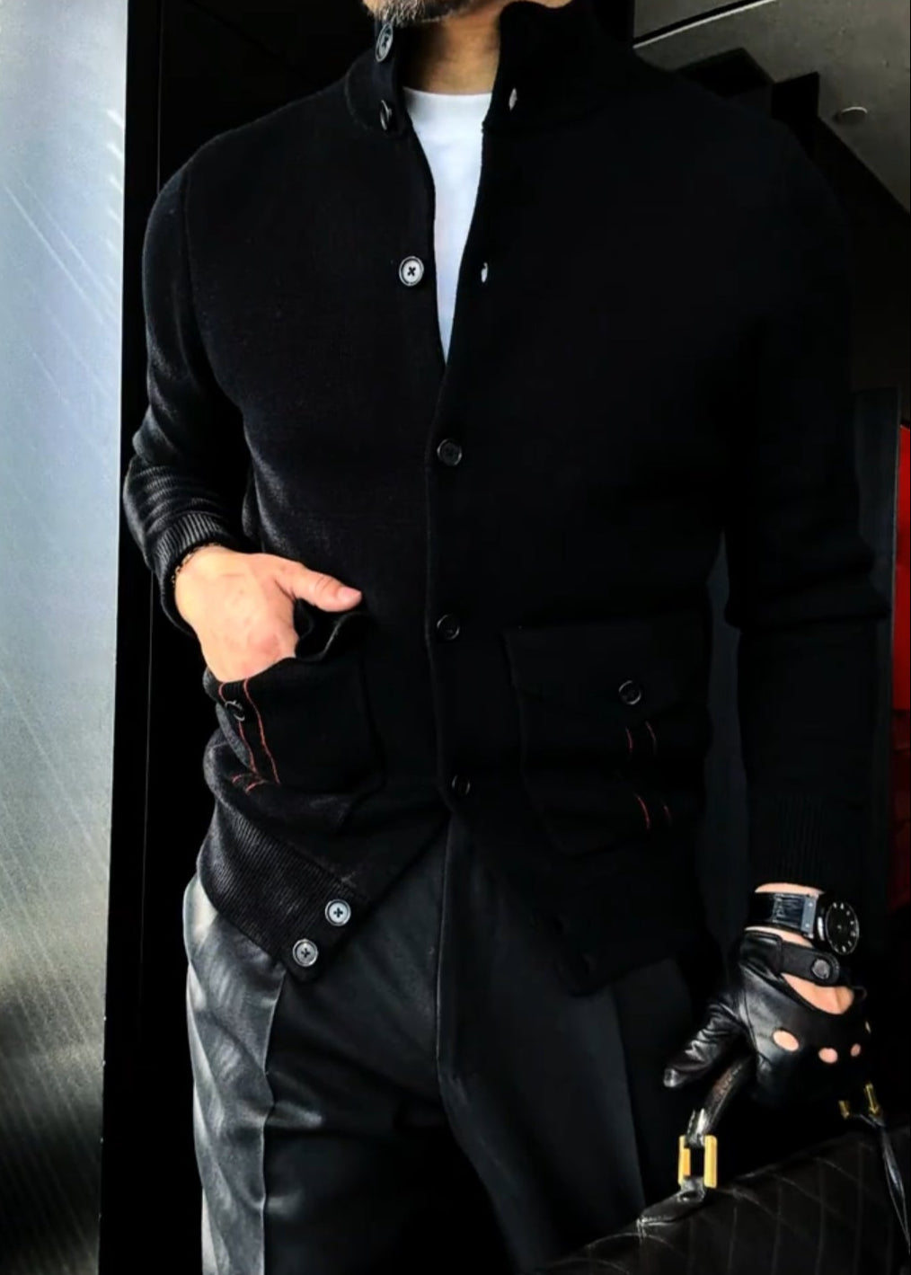 Men’s Wool-Cotton Blend Turtleneck Knitted Cardigan