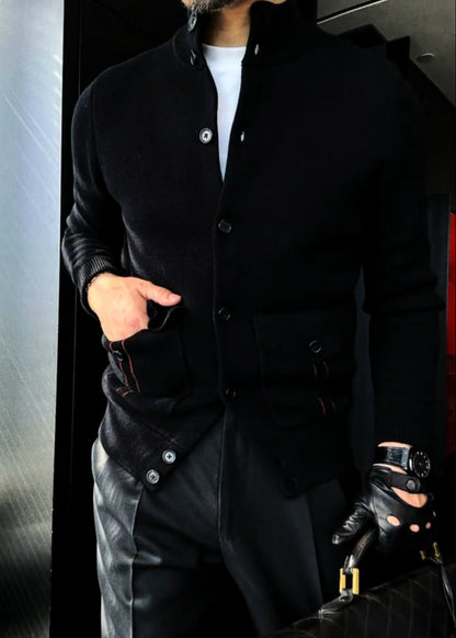 Men’s Wool-Cotton Blend Turtleneck Knitted Cardigan