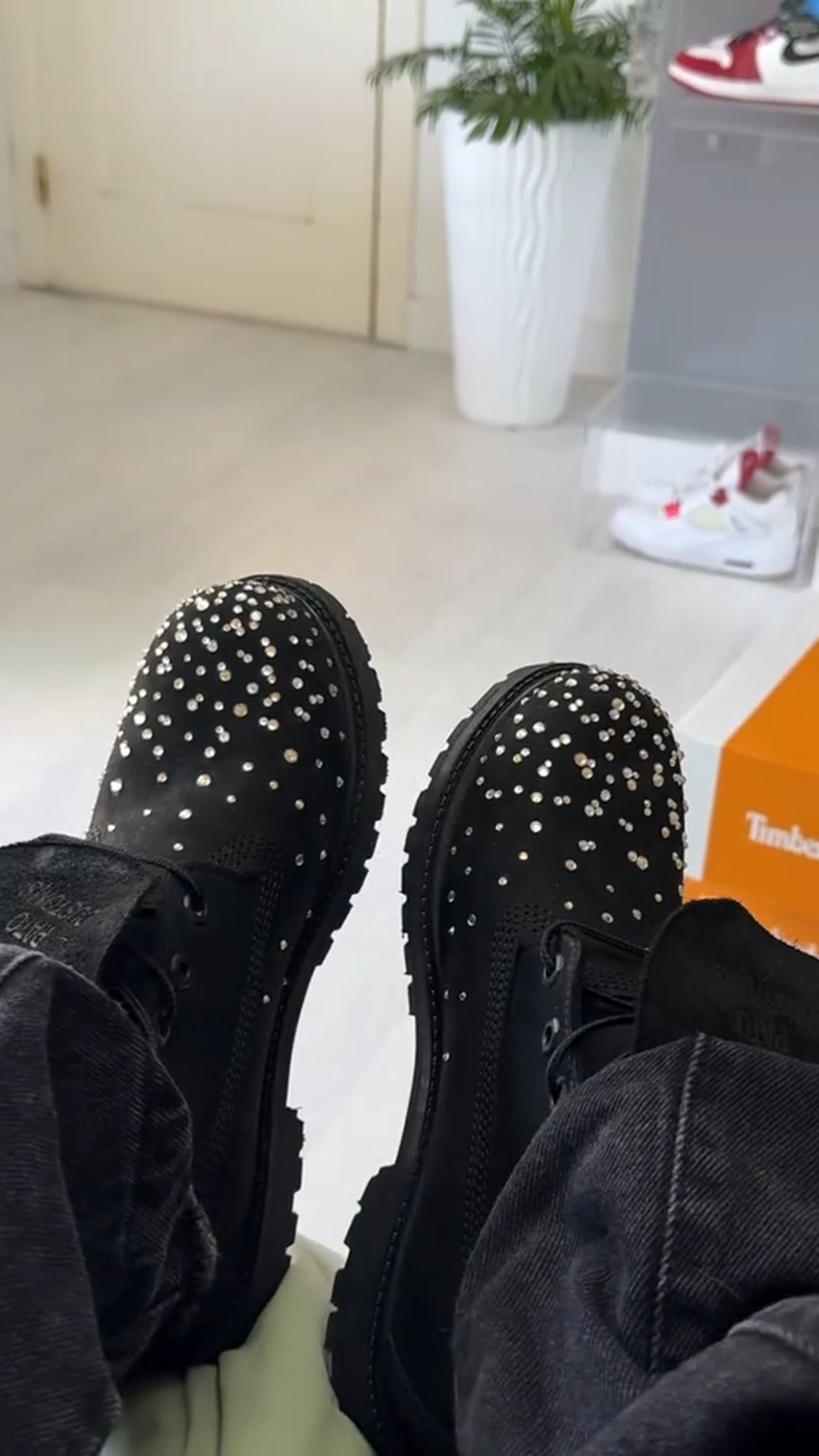 Fashionable High-Top Martin Boots with Rhinestones