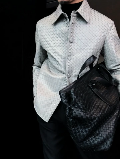 Men's High-End Woven Leather Jacket