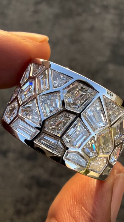 Heavy-Duty Sparkling White Gold Crushed Brick Ring