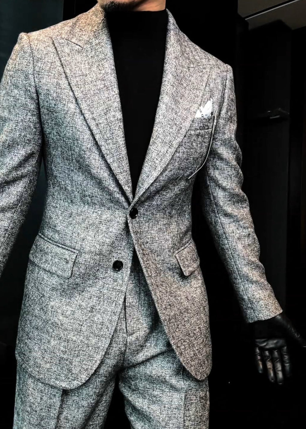 Men’s Autumn Deep Heather Gray Wide-Stitch Suit Set