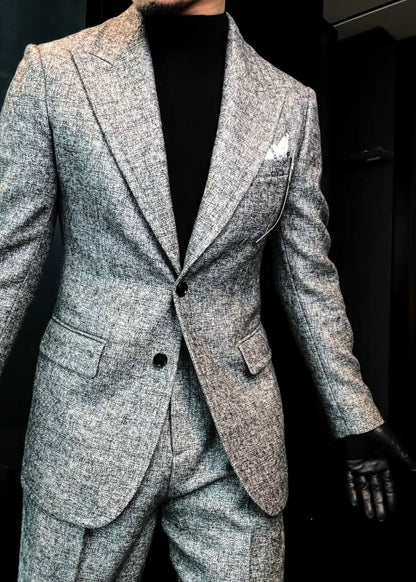 Men’s Autumn Deep Heather Gray Wide-Stitch Suit Set