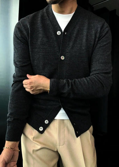 Men's Wool Knit Cardigan with Metal Buttons