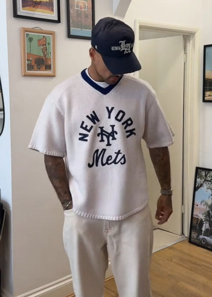 Men’s Trendy V-Neck Knitted Short-Sleeve Top