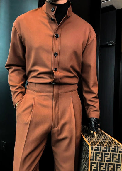 Men's Autumn Long-Sleeve Stand-Collar Maillard Retro Suit