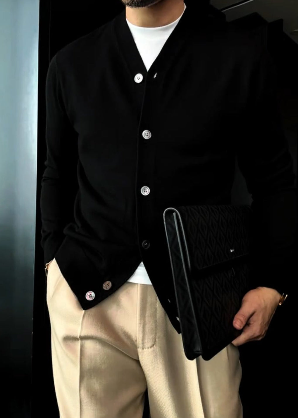 Men's Wool Knit Cardigan with Metal Buttons