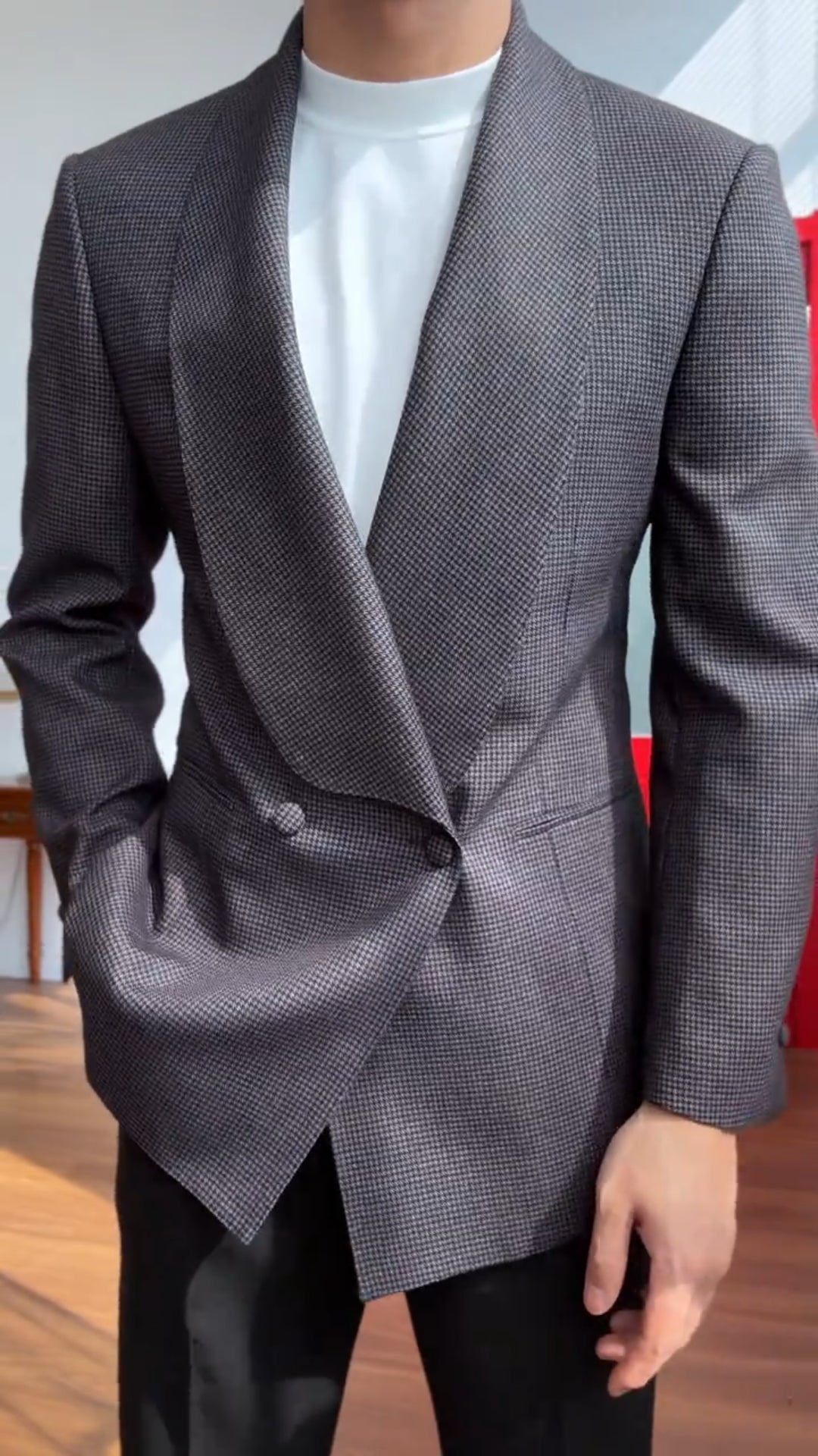 Men's Fine Check Blazer with Inner Print