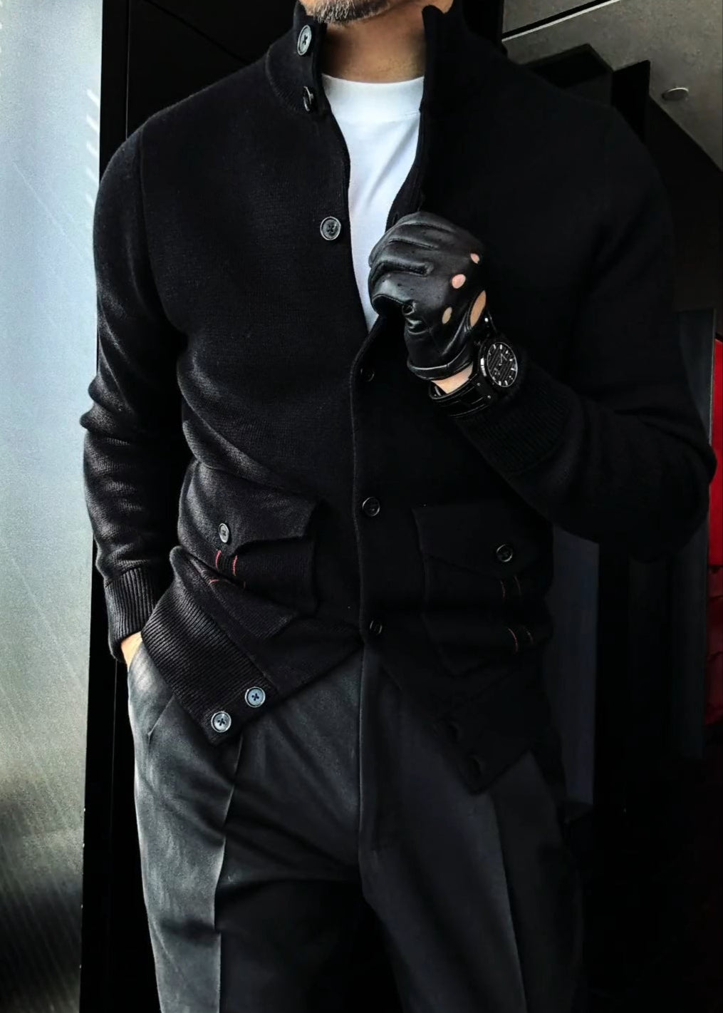 Men’s Wool-Cotton Blend Turtleneck Knitted Cardigan