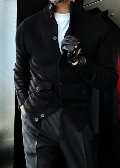 Men’s Wool-Cotton Blend Turtleneck Knitted Cardigan