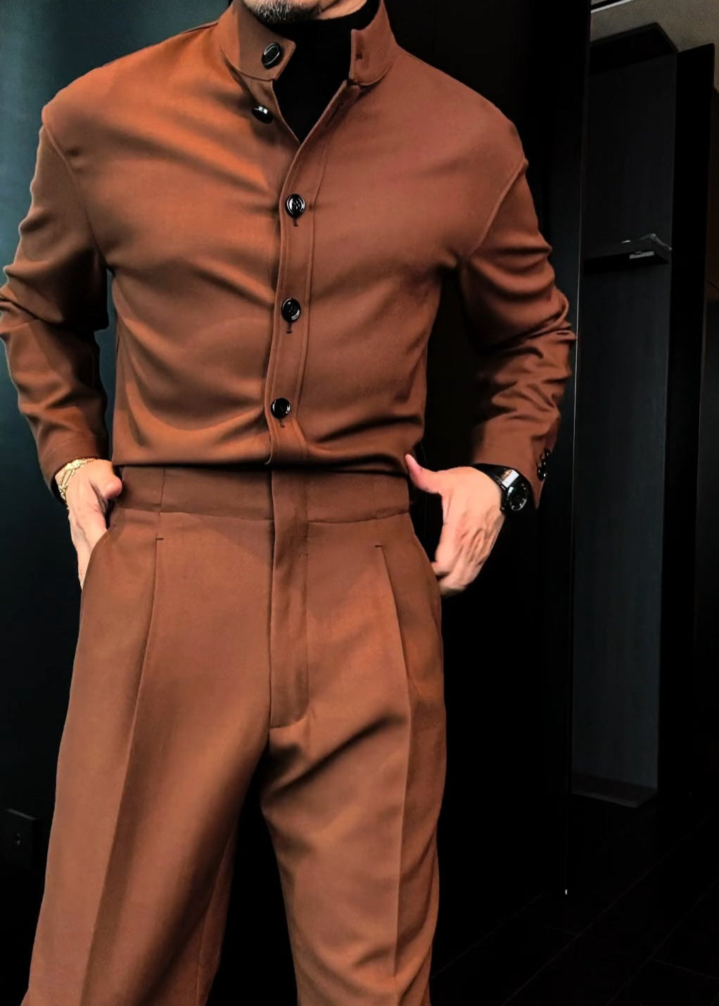 Men's Autumn Long-Sleeve Stand-Collar Maillard Retro Suit