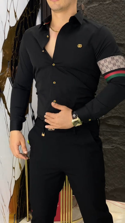 Men's Autumn Luxury Fashion Striped Shirt Set