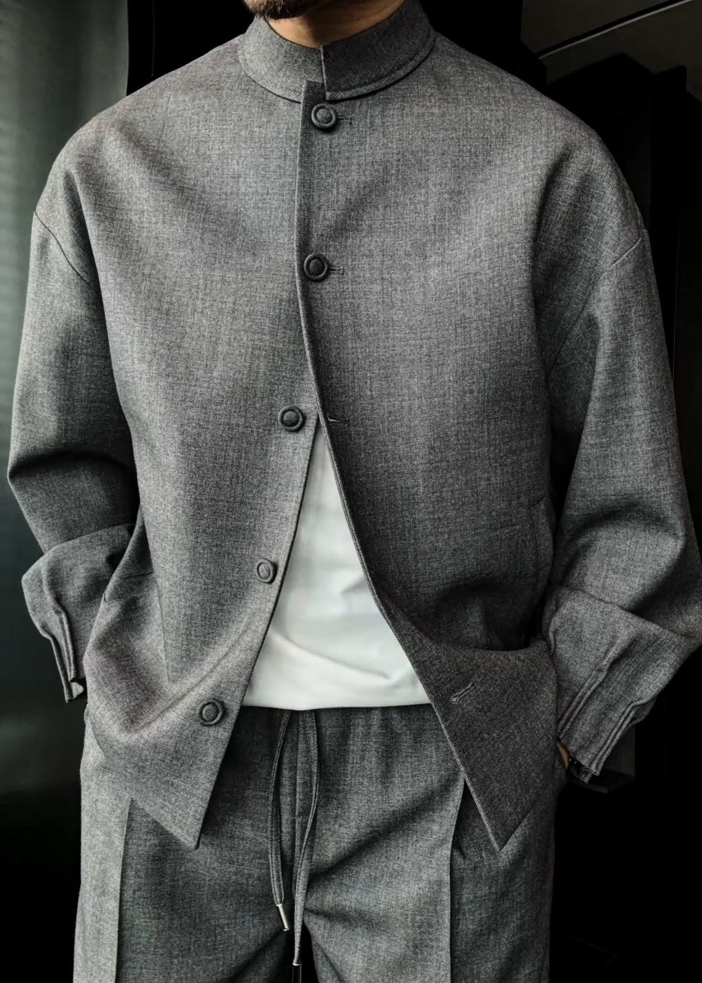 Men’s Casual Stand-Collar Fashion Suit Set