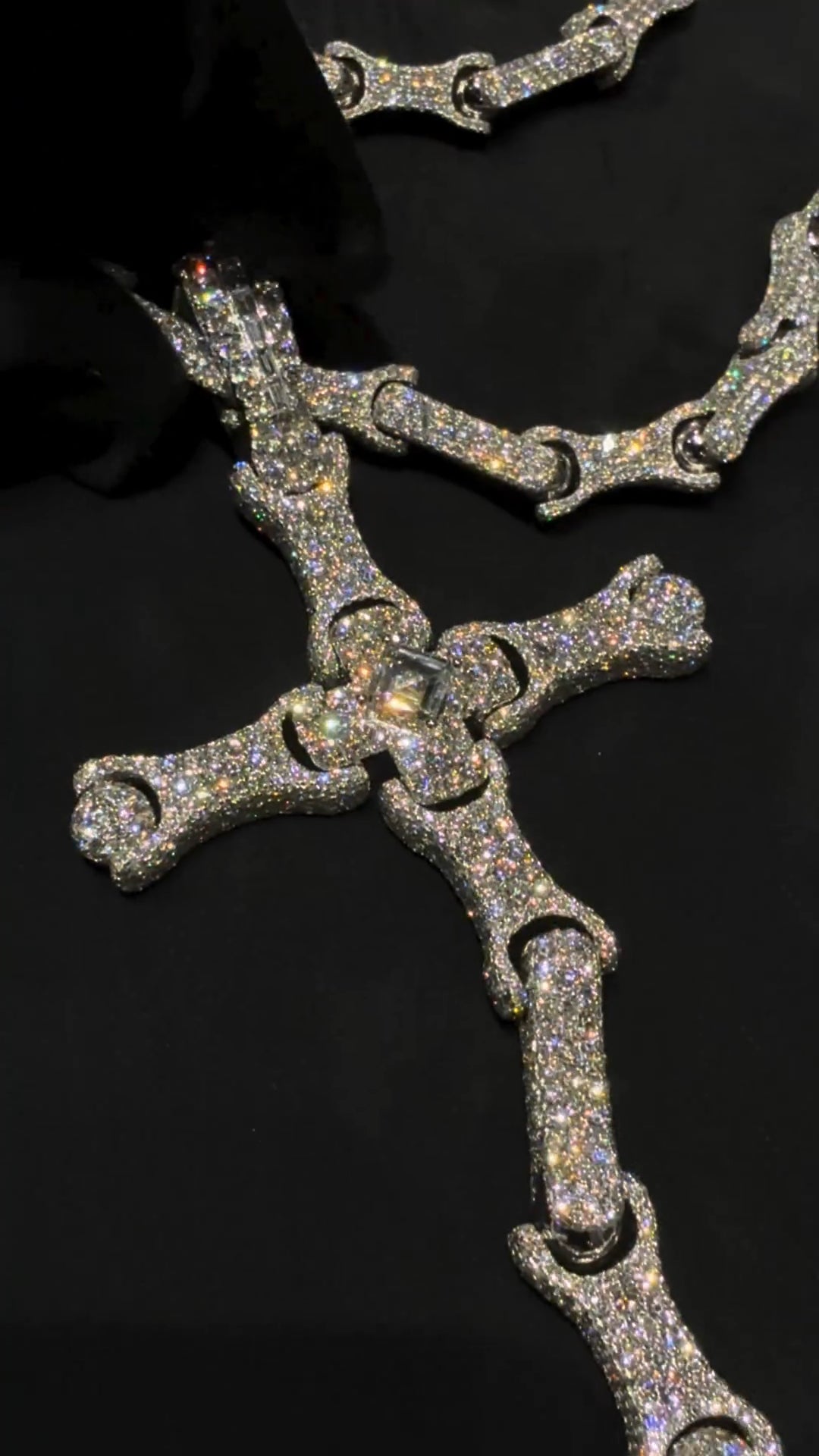 Movable Pavé Diamond Cross-and-Bone Chain
