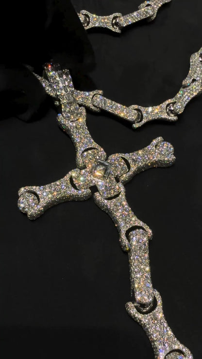 Movable Pavé Diamond Cross-and-Bone Chain