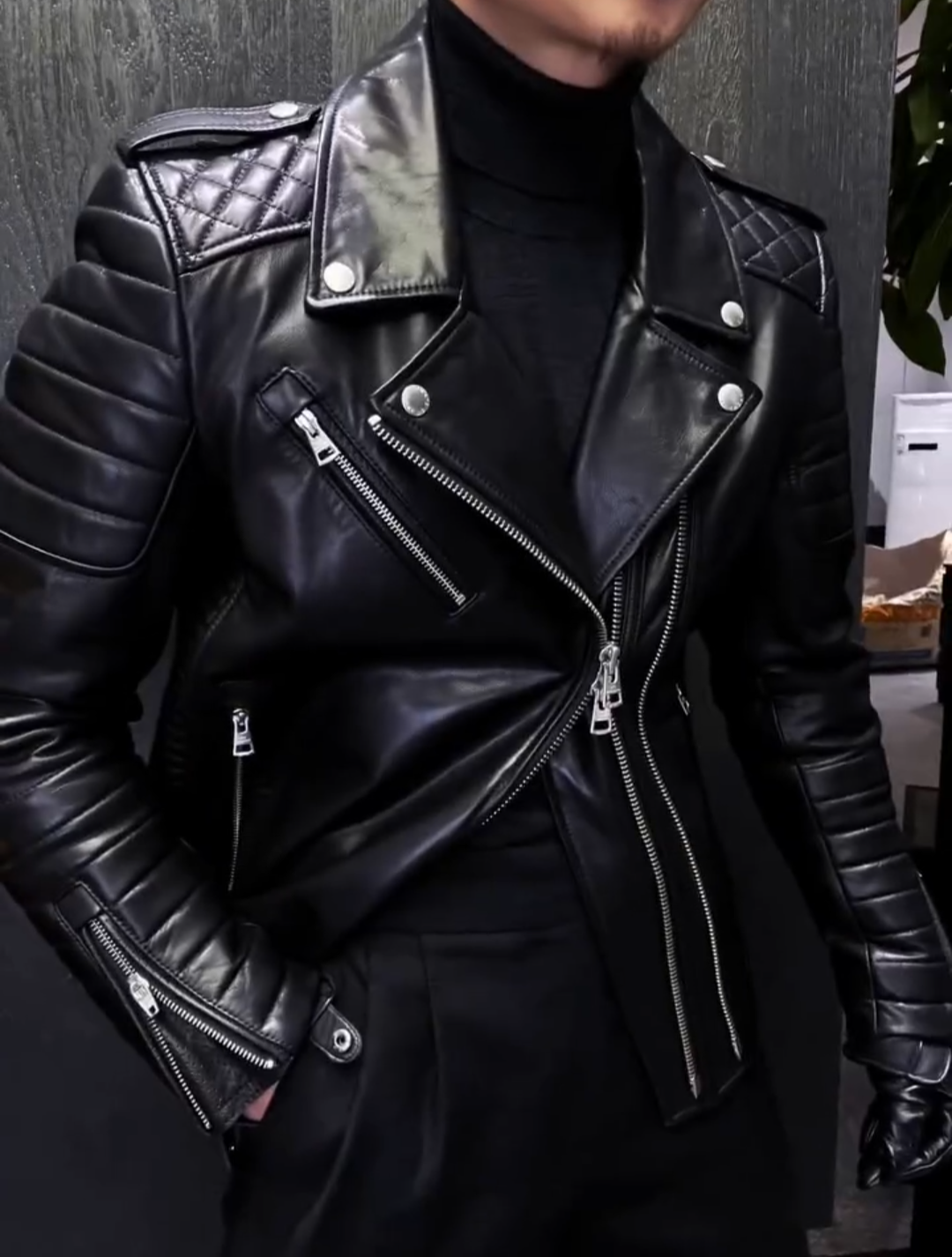 Men's Biker-Style Leather Jacket