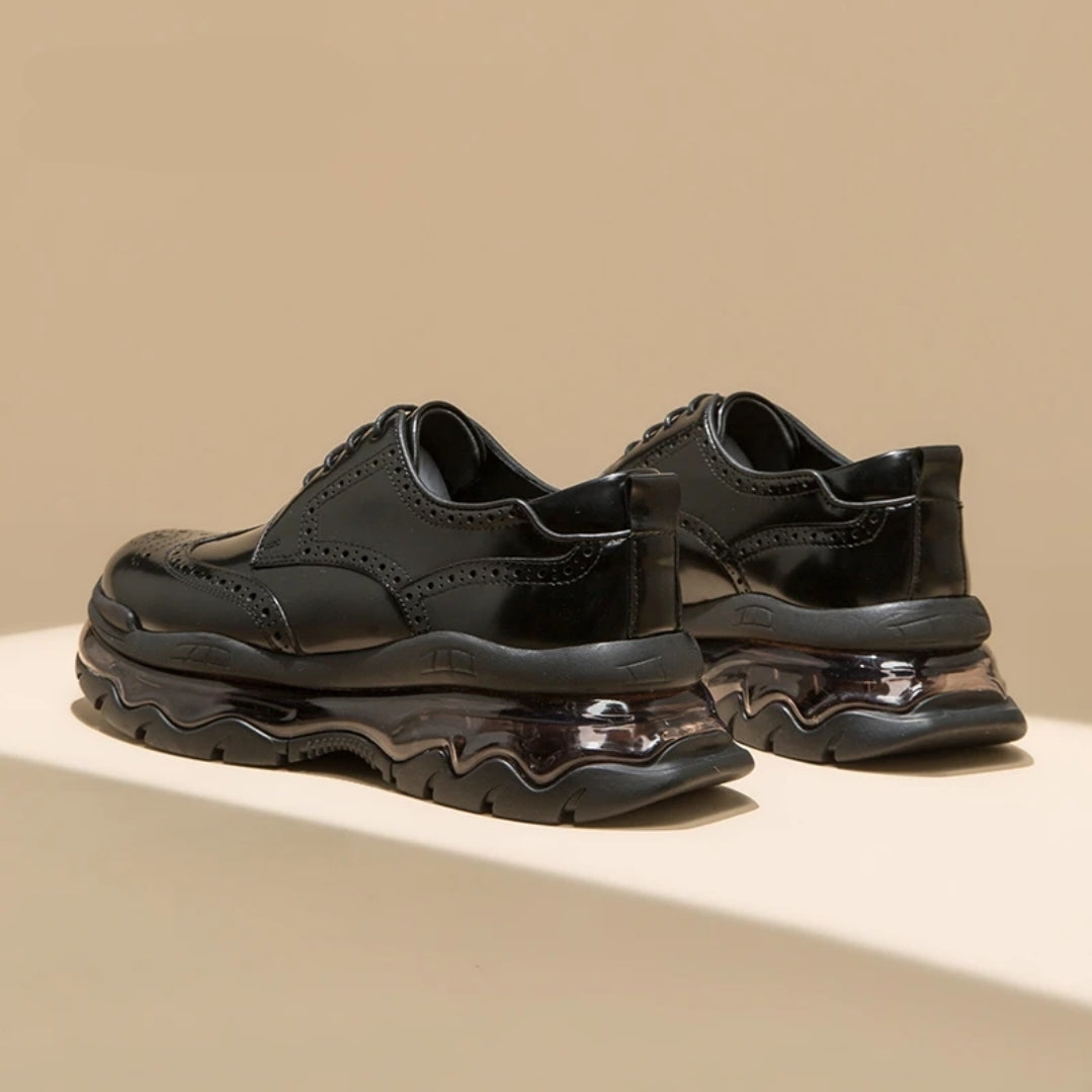 Men's British-Style Brogue Leather Shoes with Air Cushion Sole