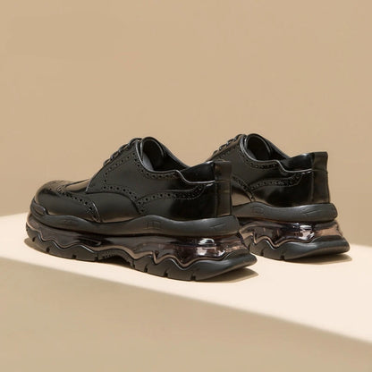 Men's British-Style Brogue Leather Shoes with Air Cushion Sole