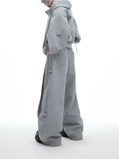 Men's Niche Design Casual Set with Drawstrings & Tie Straps