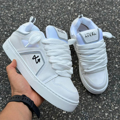 Skateboard-Inspired Reflective Strip Trendy Chunky Sneakers