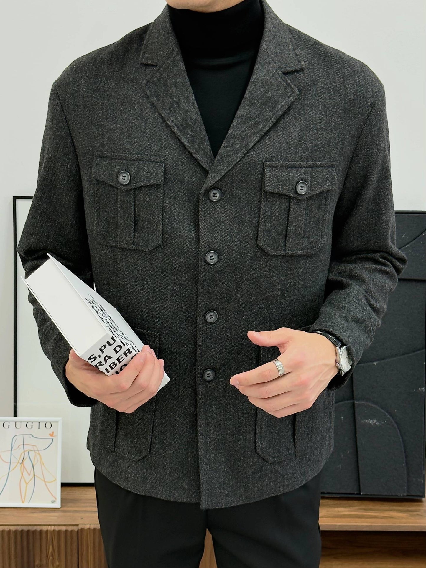 Men’s High-End Wool-Blend Suit Jacket for Autumn & Winter