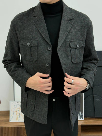 Men’s High-End Wool-Blend Suit Jacket for Autumn & Winter
