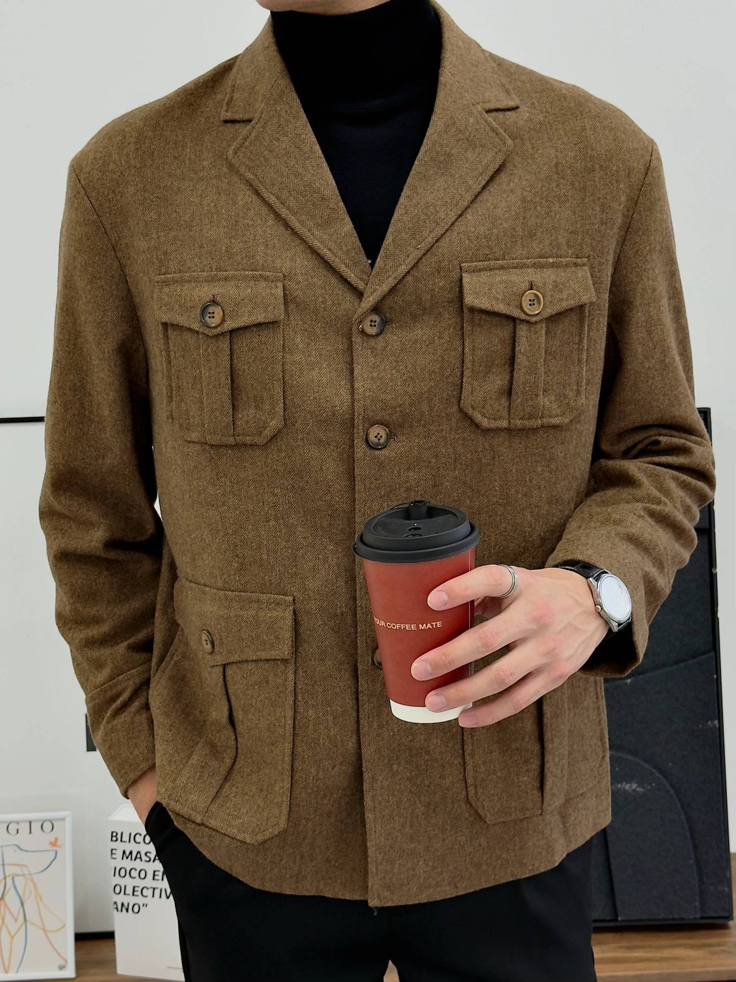 Men’s High-End Wool-Blend Suit Jacket for Autumn & Winter