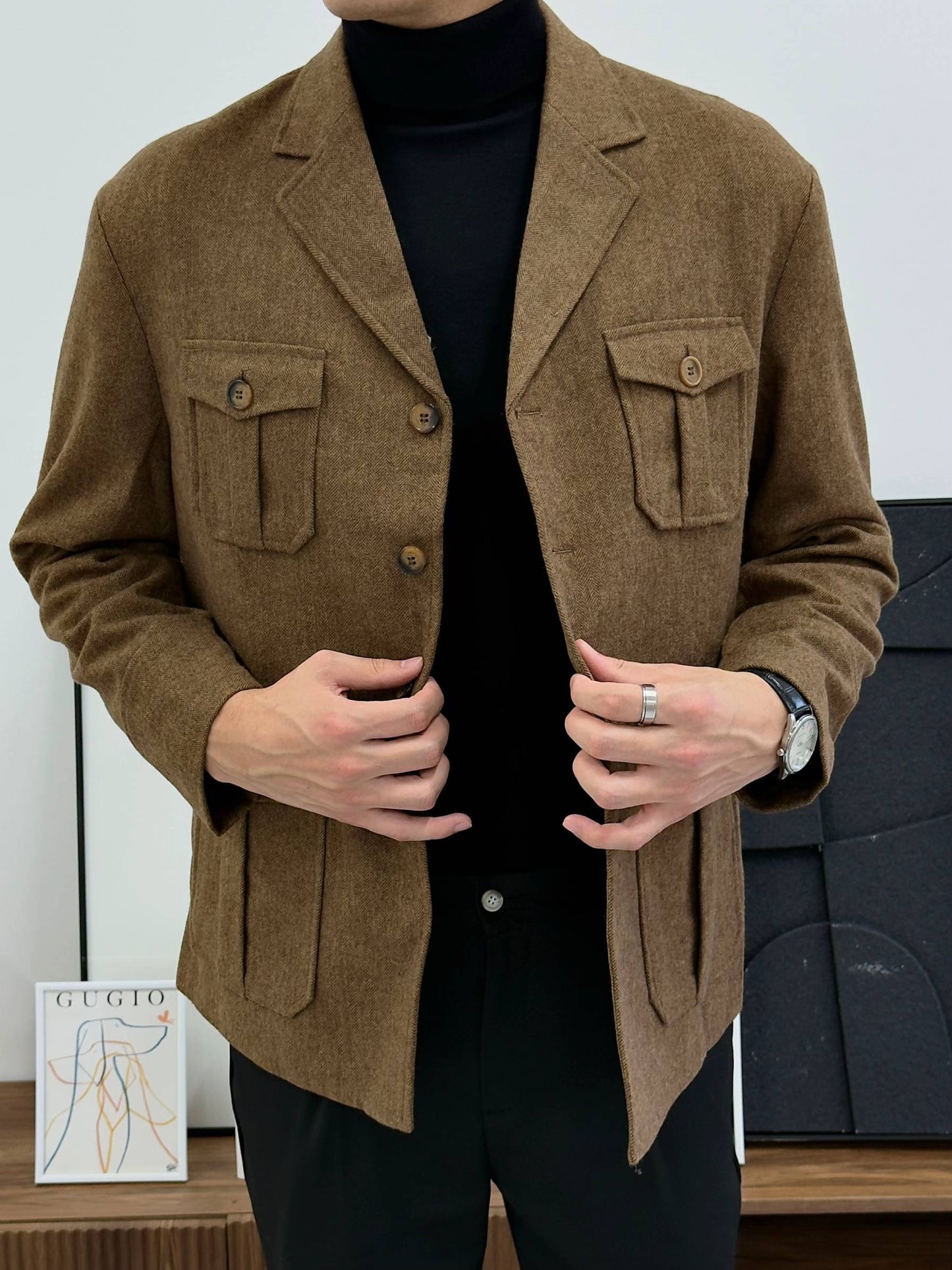 Men’s High-End Wool-Blend Suit Jacket for Autumn & Winter