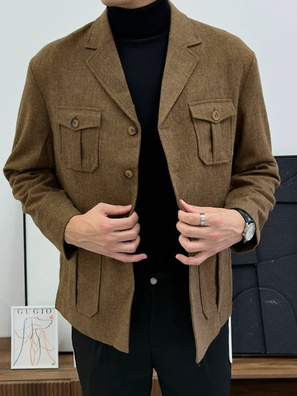 Men’s High-End Wool-Blend Suit Jacket for Autumn & Winter