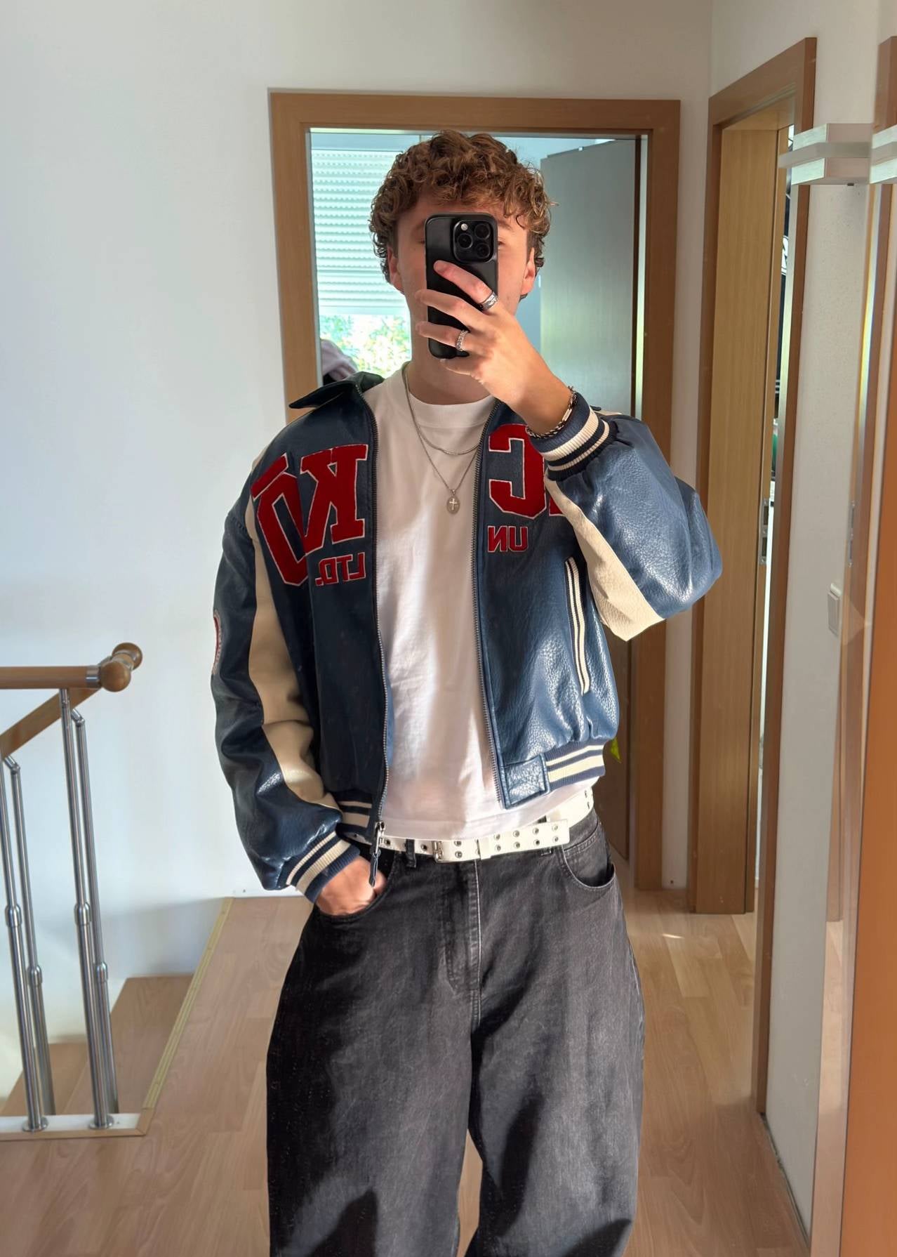 Men’s Embroidered Racing-Inspired Leather Jacket