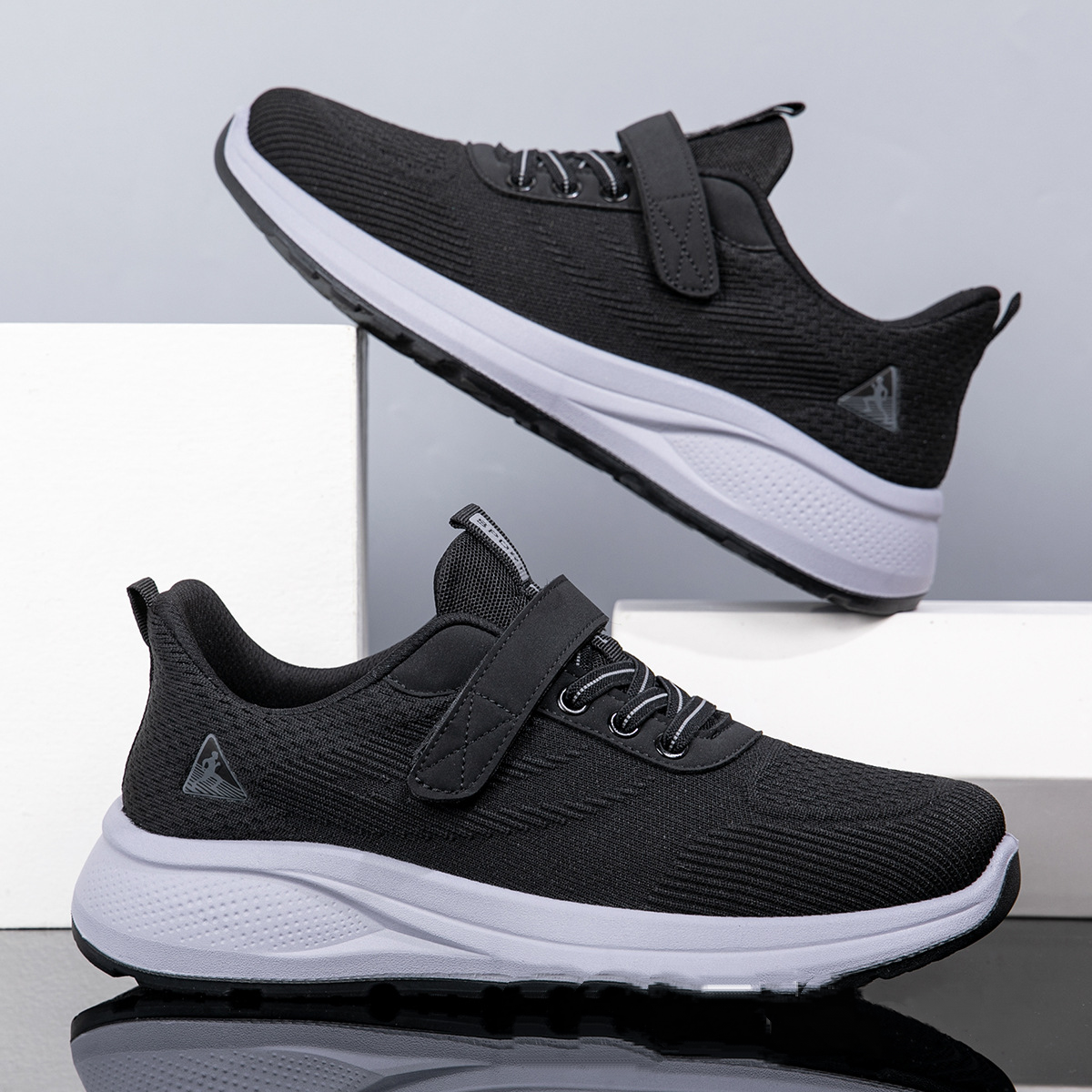 Men's Soft-Soled Mesh Sneakers with Hook-and-Loop Closure