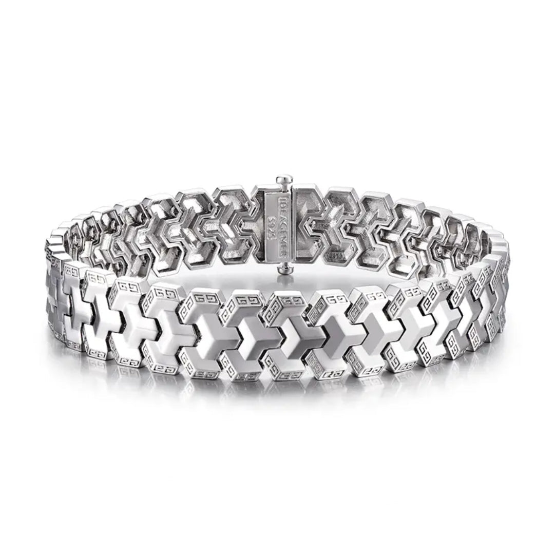 Men's Mountain-Patterned Armor-Inspired Gold & Silver Wide Cuff Bracelet