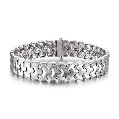 Men's Mountain-Patterned Armor-Inspired Gold & Silver Wide Cuff Bracelet