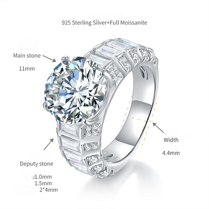 Luxury Round Moissanite Ring with Baguette Accent Diamonds