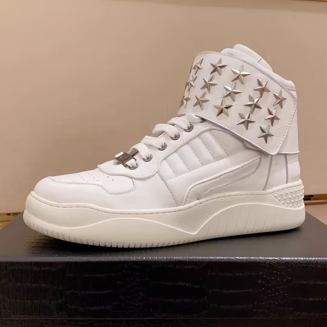 Men’s Heavy-Duty Metal Star Leather Sneakers